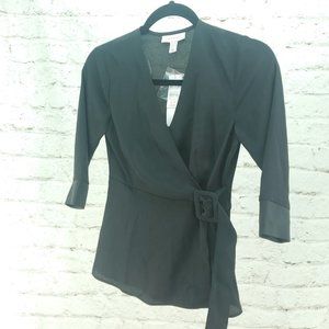 Topshop Womens Black Lightweight Semi Sheer Faux Belted Waist Blouse Top Size 0